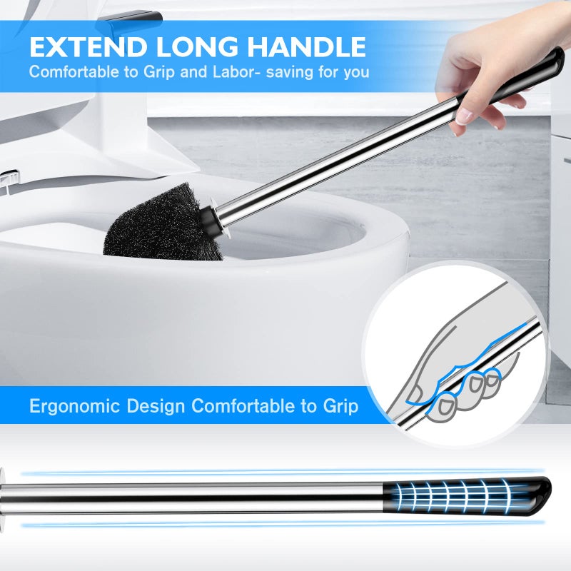 Wsedor Toilet Brush and Holder 2 Pack, 304 Stainless Steel Toilet Brush with Extended and Durable Comfortable Brush Handle, Toilet Bowl Brush for Bathroom Toilet - Ergonomic, Pratical Durable - Image 4
